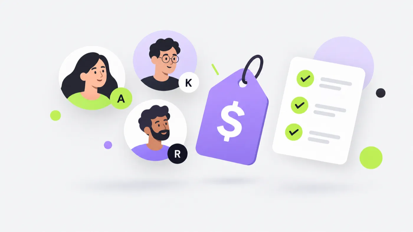 Illustration of a client list and a product list inside an invoicing app