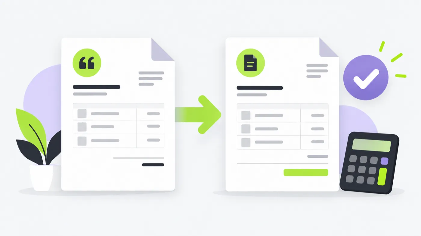 Illustration of an estimate being sent on an iPhone and converted into an invoice